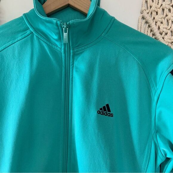 ADIDAS Women’s 3 Stripe Essentials Warm Up Full Zip Jacket Teal Blue Green M - Picture 4 of 14